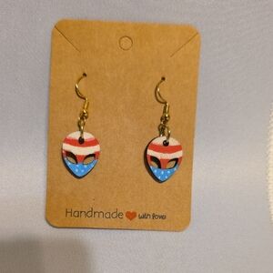 Handmade Alien Earrings - Red, White, and Blue